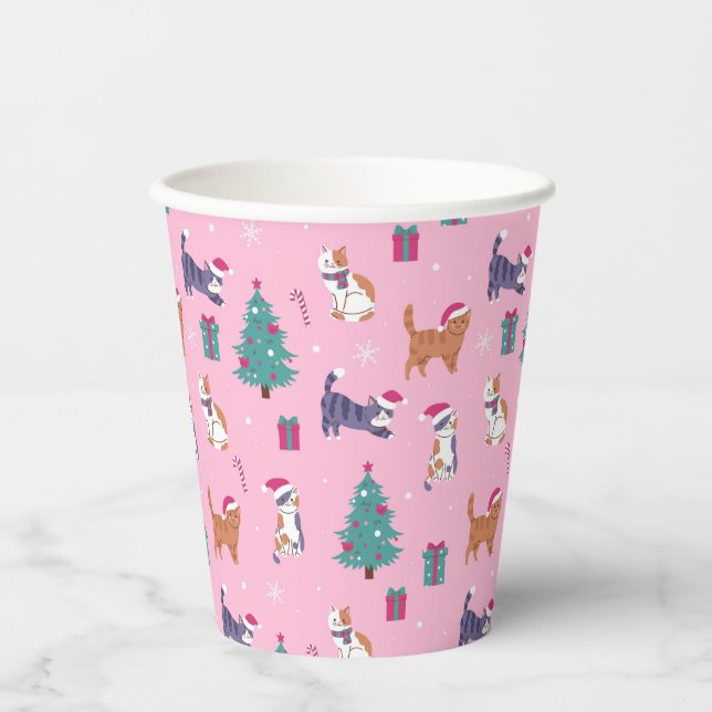 hristmas Cats and Trees Holiday Pattern Paper Cups (Front)