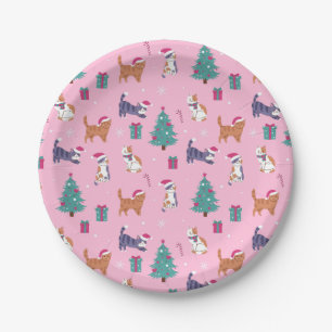 hristmas Cats and Trees Holiday Pattern Paper Plate