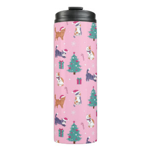 hristmas Cats and Trees Holiday Pattern Thermal Tumbler
