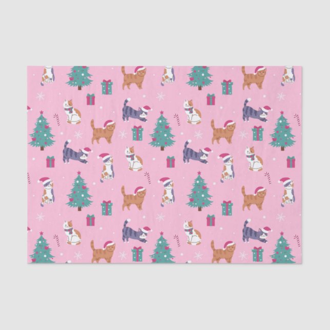 hristmas Cats and Trees Holiday Pattern Tissue Paper (Front)