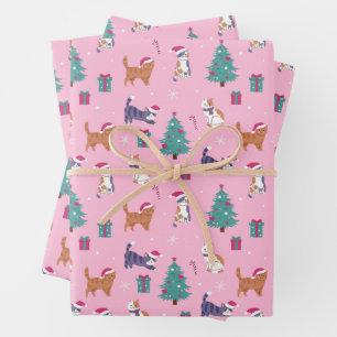 hristmas Cats and Trees Holiday Pattern Wrapping Paper Sheet