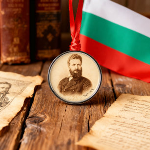 Hristo Botev Vintage Portrait Bulgarian Patriot Metal Tree Decoration