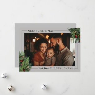 Hroizontal Grey Merry Christmas Photo Card