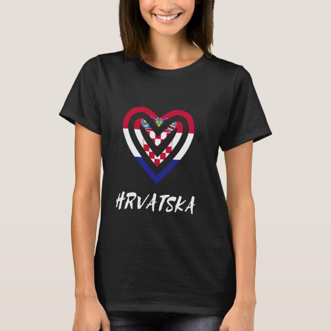 Hrvatska Croatia Flag Heart Croatian Pride Roots T-Shirt (Front)