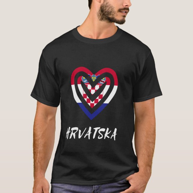 Hrvatska Croatia Flag Heart Croatian Pride Roots T-Shirt (Front)