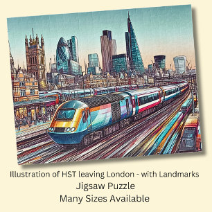 HST Train Leaving London + Landmarks Illustration Jigsaw Puzzle
