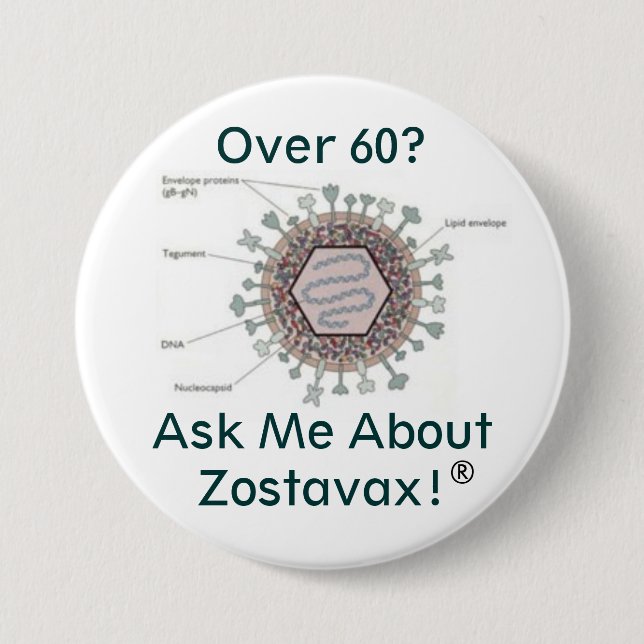 hsv1structure, Over 60? Ask Me About Zostavax! 7.5 Cm Round Badge (Front)