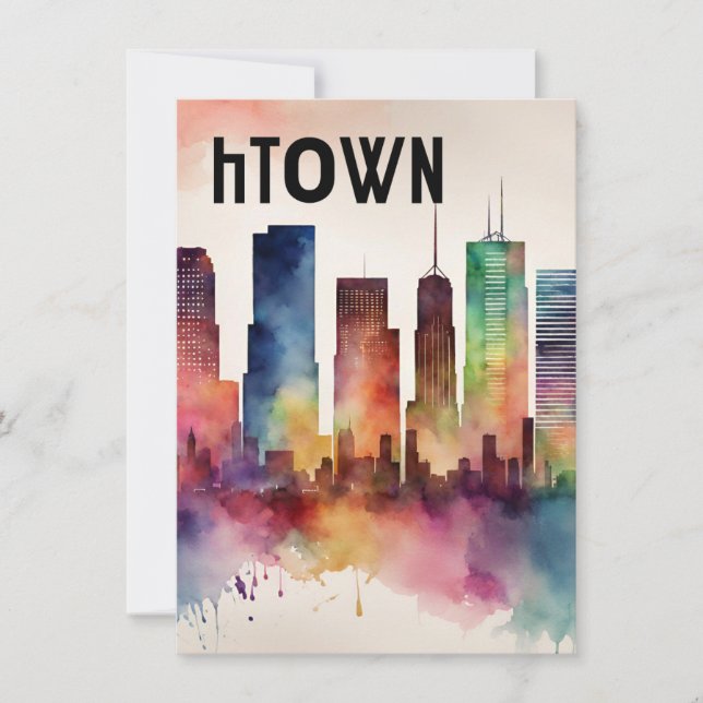 HTOWN HOUSTON TEXAS WATERCOLOR  (Front)