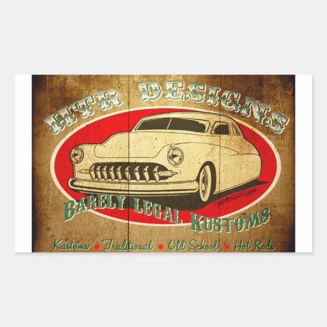 HTR Designs Barely Legal Kustoms Garage Rectangular Sticker (Front)