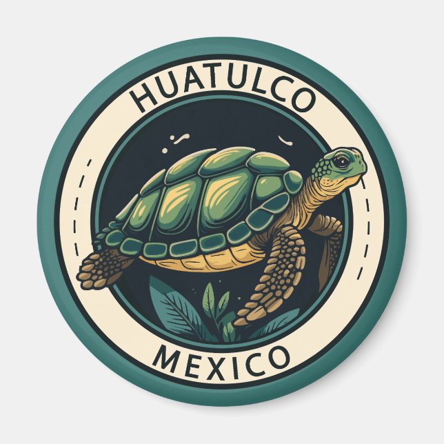 Huatulco Mexico Turtle Badge Magnet (Front)