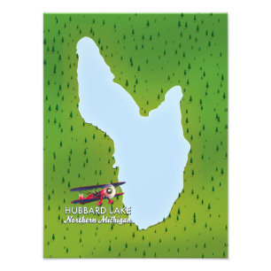 Hubbard lake Northern Michigan lake map Photo Print