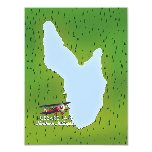 Hubbard lake Northern Michigan lake map Photo Print (Front)