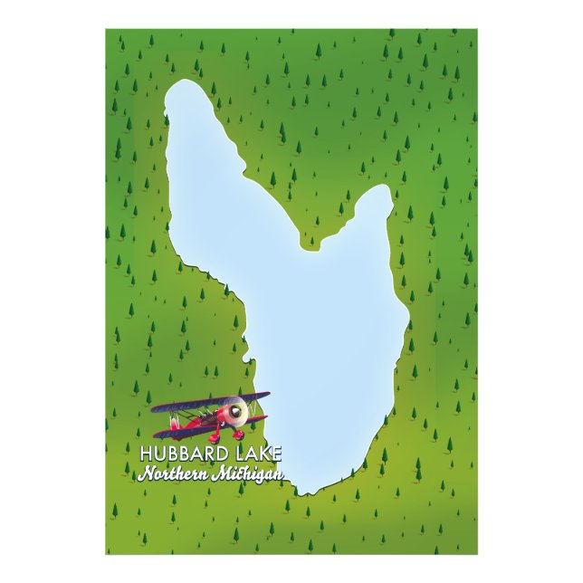 Hubbard lake Northern Michigan lake map Photo Print (Front)