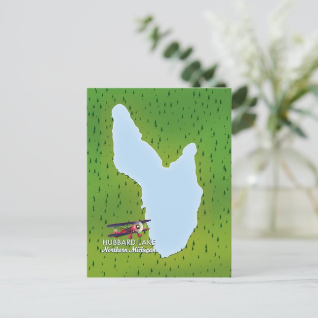 Hubbard lake Northern Michigan lake map Postcard (Standing Front)