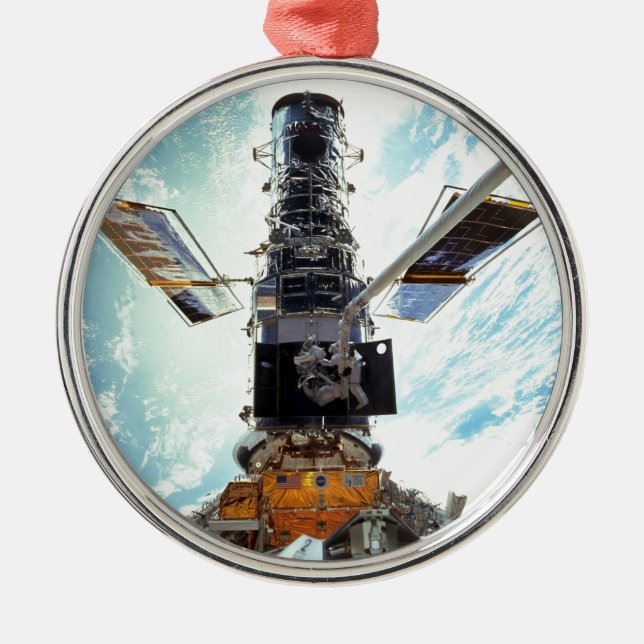 Hubble Space Telescope and astronauts Metal Tree Decoration (Front)