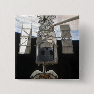 Hubble Space Telescope in Atlantis cargo bay 15 Cm Square Badge