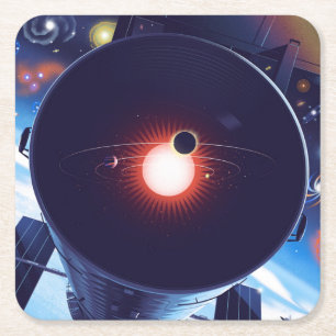 Hubble Space Telescope Poster. Square Paper Coaster
