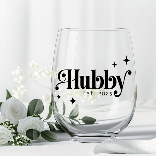 Hubby any colour elegant retro font and stars stemless wine glass (Hubby any color elegant retro font and stars stemless wine glass)