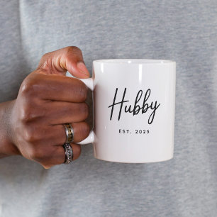Hubby Black Script Typography Established Year Coffee Mug