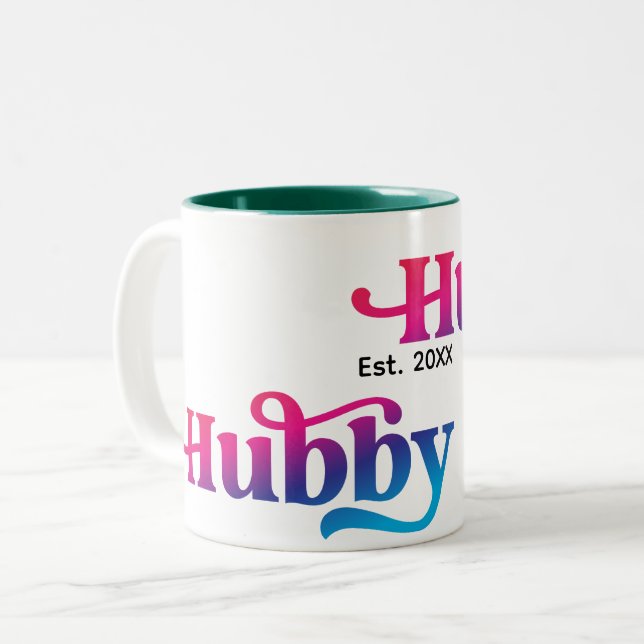 Hubby Couple Wedding Anniversary Custom Colourful Two-Tone Coffee Mug (Front Left)