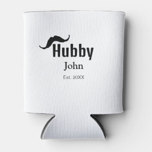Hubby husband add name date year moustache simple can cooler