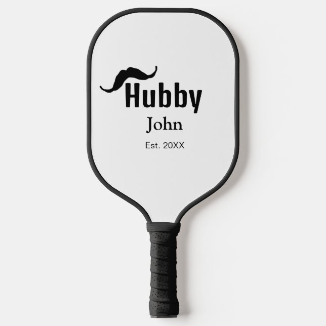 Hubby husband add name date year moustache simple  pickleball paddle (Front)