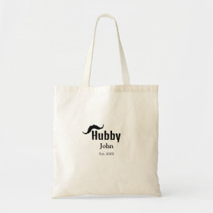 Hubby husband add name date year moustache simple tote bag