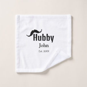 Hubby husband add name date year moustache simple  wash cloth