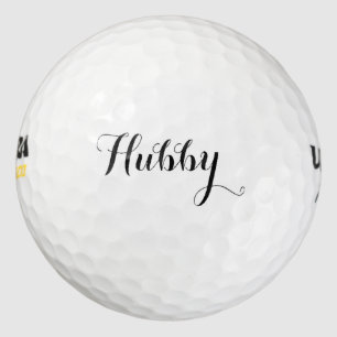 Hubby husband black script birthday golf balls
