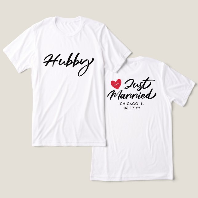 Hubby Just Married Red Heart Initials Wedding Tri-Blend Shirt (Design Front & Back)
