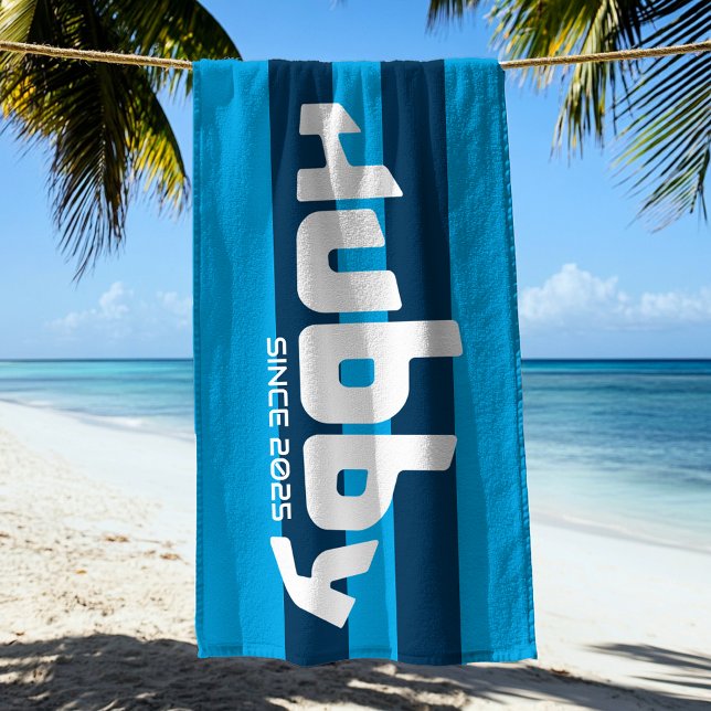 Hubby Newlywed Groom Aqua & Navy Blue Beach Towel (Creator Uploaded)