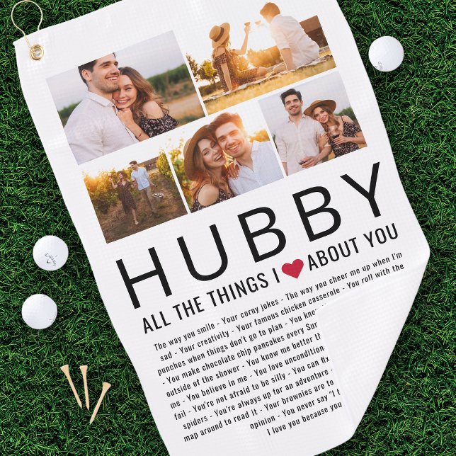 Hubby Photo Collage Things We Love About You List Golf Towel (Creator Uploaded)