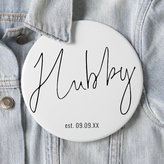 Hubby Script Date Pre Wedding Gift Box Item  6 Cm Round Badge (In Situ)