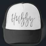 Hubby Silver Foil and White Trucker Hat<br><div class="desc">Hubby Silver Foil and White Trucker Hat for Him. The Hubby trucker hat as a matching wifey hat in the same collection.</div>