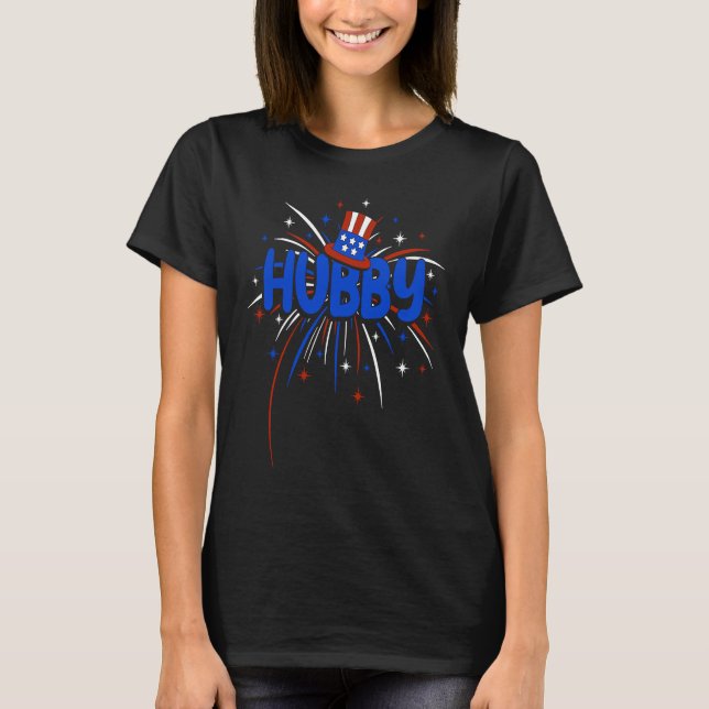 Hubby Wifey Matching 4th of July Couple Newlyweds T-Shirt (Front)