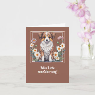 Hübscher Collie umringt von Blumen -  Card