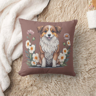 Hübscher Collie umringt von Blumen - Cushion