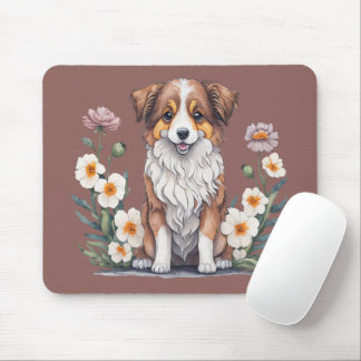 Hübscher Collie umringt von Blumen - Mouse Mat