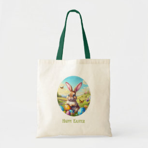 Hübscher Osterhase in Landschaft - Tote Bag