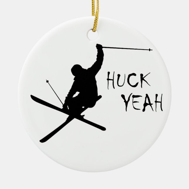 Huck Yeah (Skiing) Ceramic Tree Decoration (Front)