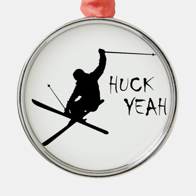 Huck Yeah (Skiing) Metal Tree Decoration (Front)