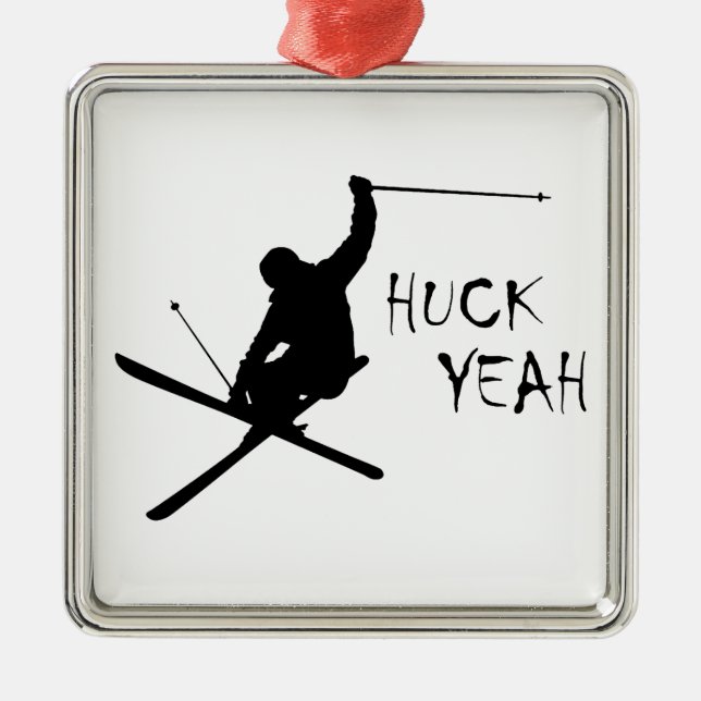 Huck Yeah (Skiing) Metal Tree Decoration (Front)