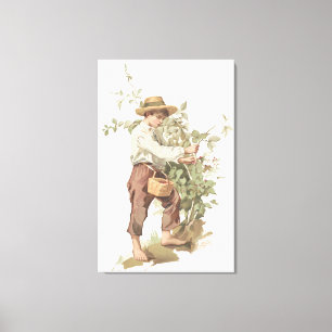 Huckleberry Finn Picking Berries Lithograph Canvas Print
