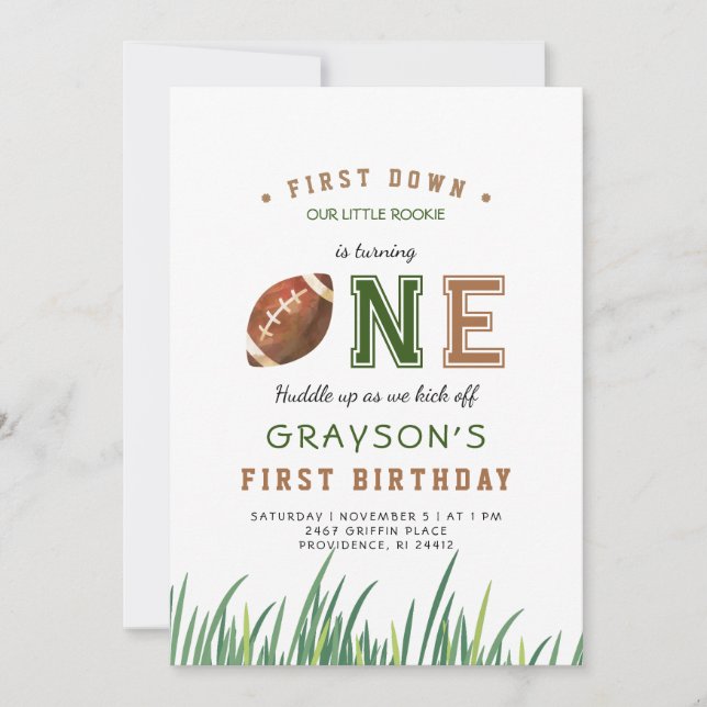 Huddle Up Football 1st Birthday Party Invitation (Front)