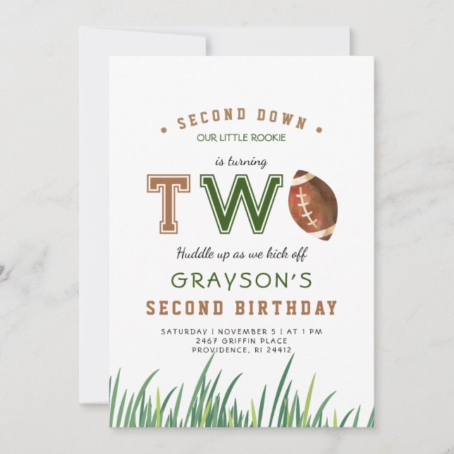 Huddle Up Football 2nd Birthday Party Invitation (Front)