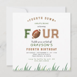 Huddle Up Football 4th Birthday Party Invitation