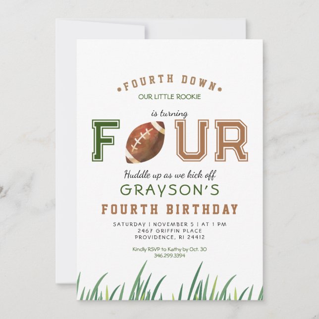 Huddle Up Football 4th Birthday Party Invitation (Front)