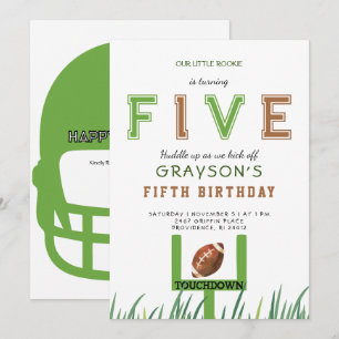 Huddle Up Football 5th Birthday Party Invitation