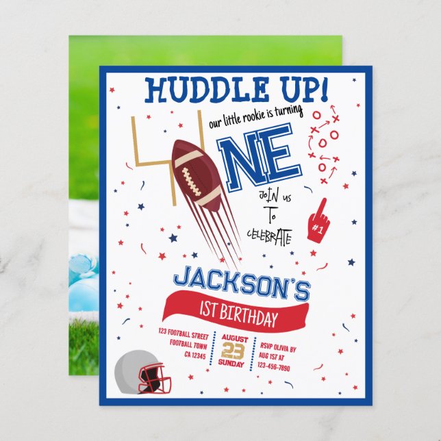 Huddle Up Football Budget Photo 1st Birthday (Front/Back)