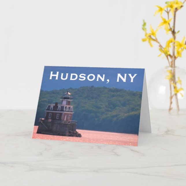 Hudson Athens Lighthouse - Hudson City Light, NY C Card (Yellow Flower)